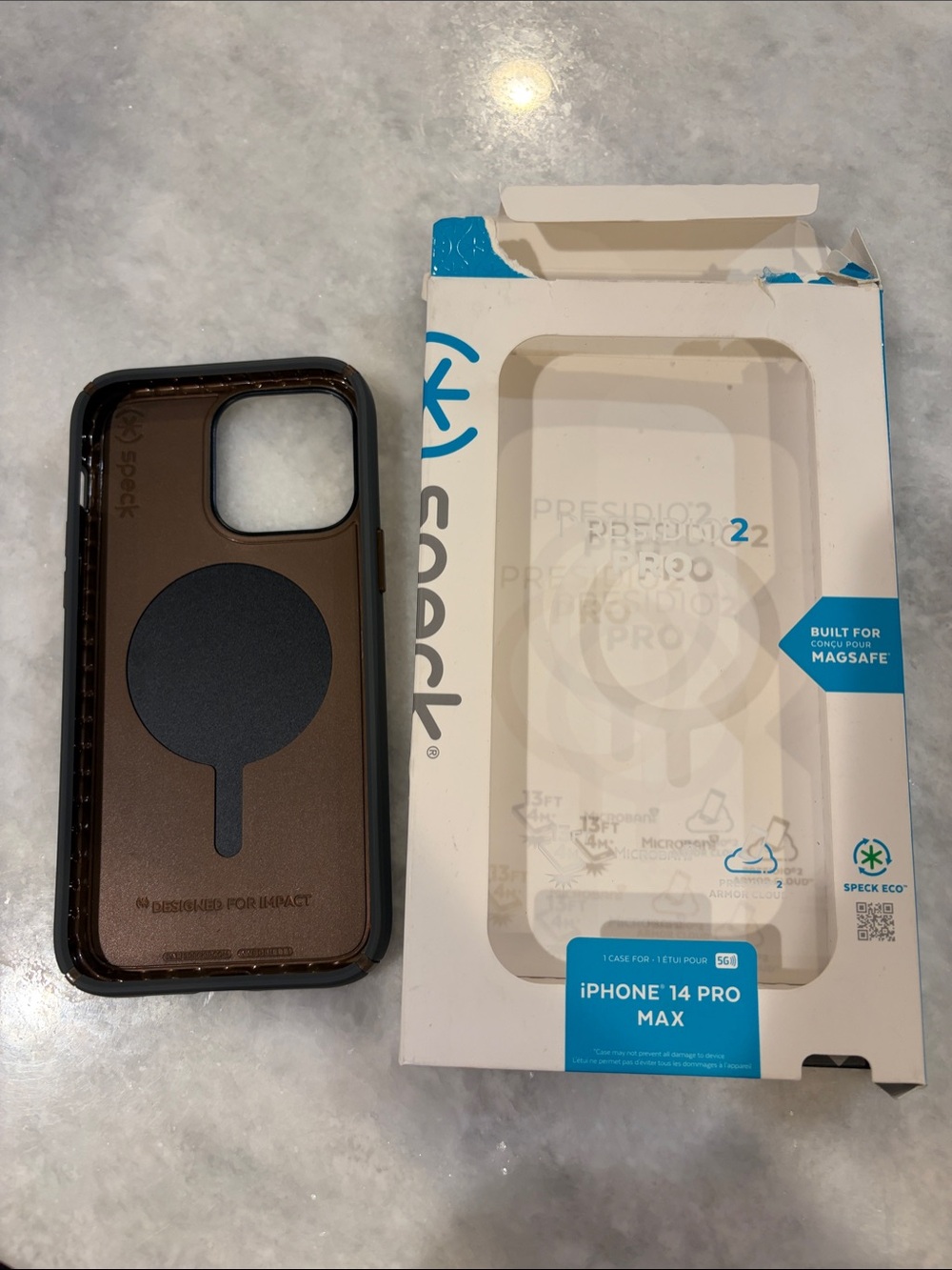 speck Presidio2 Pro MagSafe iPhone 14 Pro Max Case in Gray and Brown